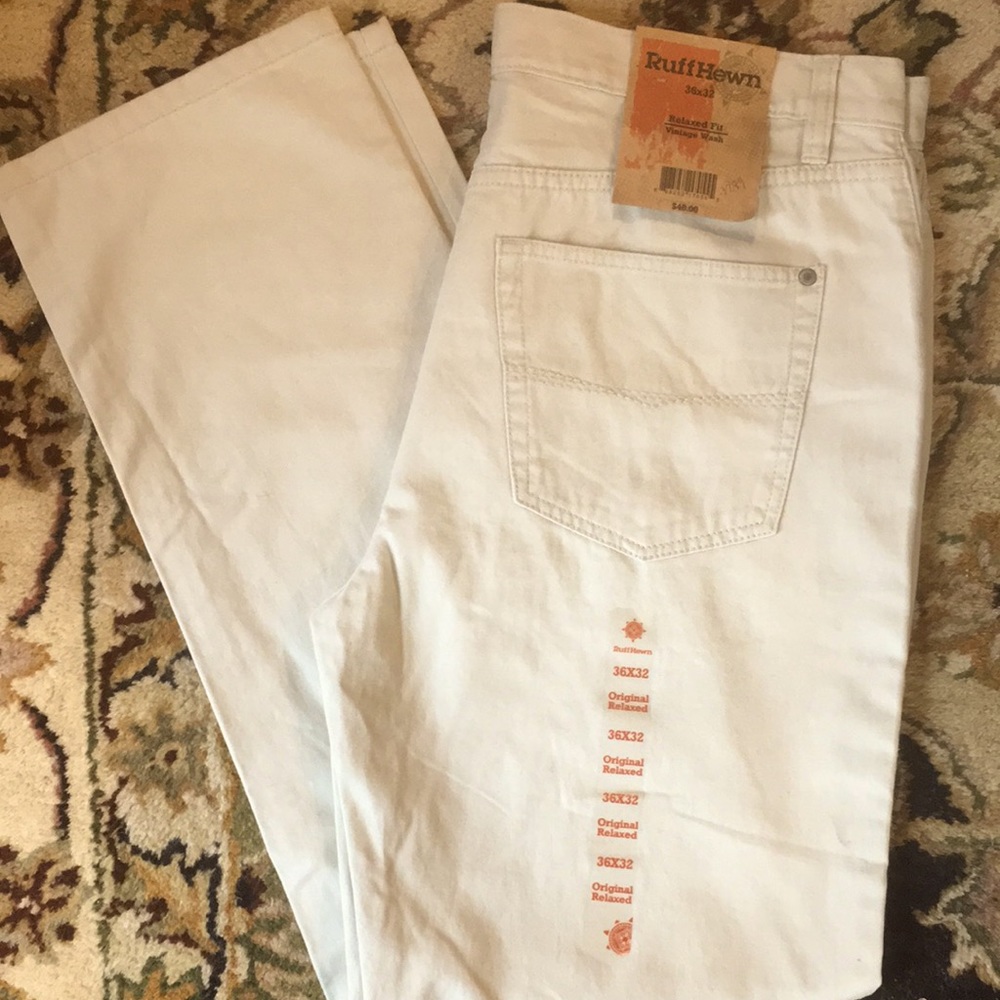 🆕 Men’s Ruff Hewn Original Relaxed Fit Light Khaki Pant size 36X32 Pumice Stone